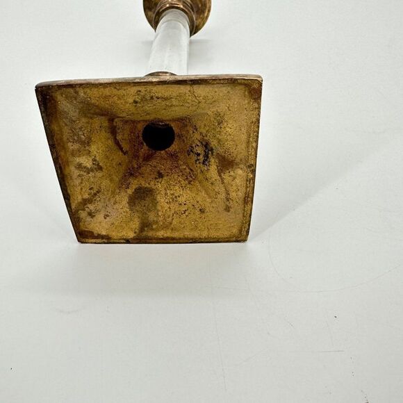 Vintage Brass & Lucite Candlestick Candle Holder 10" Square Base Party Wedding - Picture 5 of 8